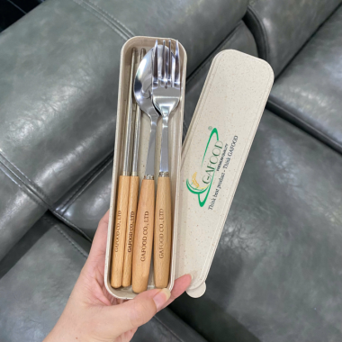 Bộ Muỗng Đũa Đầu Inox Cán Gỗ Hộp Lúa Mạch In Logo Theo Yêu Cầu – Quà Tặng Nhanh
