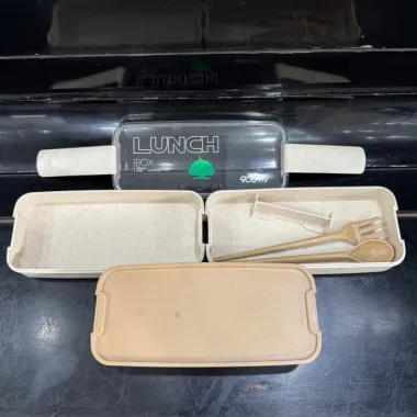 Hộp Cơm Lúa Mạch 2 Ngăn In Logo – Lunch Box Kèm Muỗng Nĩa