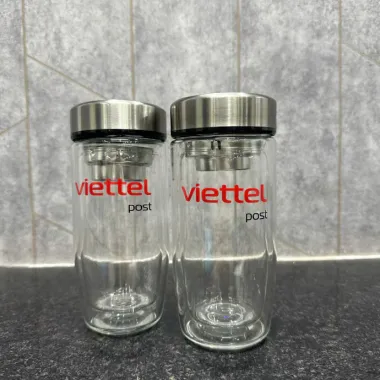 Bình Nước Thủy Tinh Giá Rẻ In Logo Viettel Post – Bình Hai Lớp Quà Tặng Doanh Nghiệp