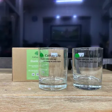 Bộ Ly Thủy Tinh Cathay Life Kèm Hộp In Logo Theo Yêu Cầu – Quà Tặng Doanh Nghiệp