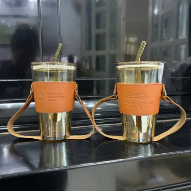 Ly Thủy Tinh Bọc Da In Khắc Logo - Quà Tặng Doanh Nghiệp Cao Cấp