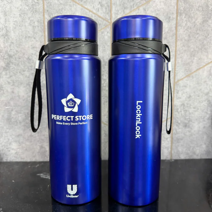 Bình Giữ Nhiệt Inox Màu Xanh Dương In Logo Theo Yêu Cầu Làm Quà Tặng Doanh Nghiệp