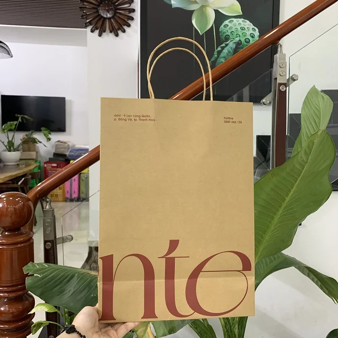 Túi giấy kraft nâu quai xoắn in logo theo yêu cầu
