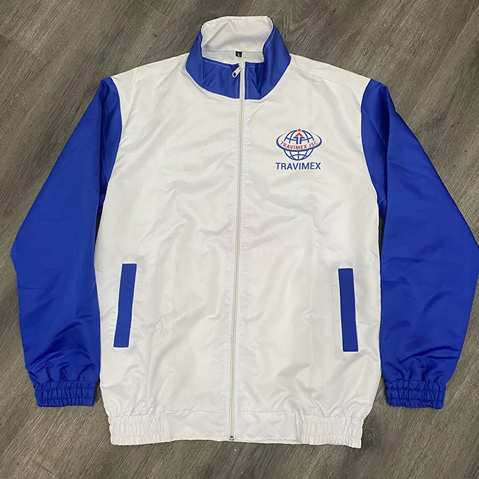 Áo Khoác Đồng Phục In Logo Hai Mặt - Áo Khoác Trắng Phối Xanh