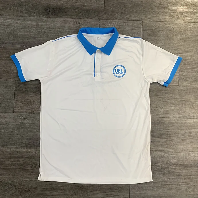 Áo Thun Đồng Phục Trắng Phối Viền Xanh - In & Thêu Logo Theo Yêu Cầu