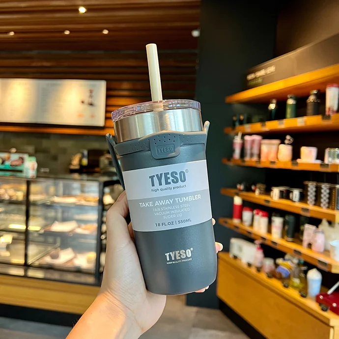 Ly Giữ Nhiệt TYESO 530ml Có Quai Silicon Khắc Logo