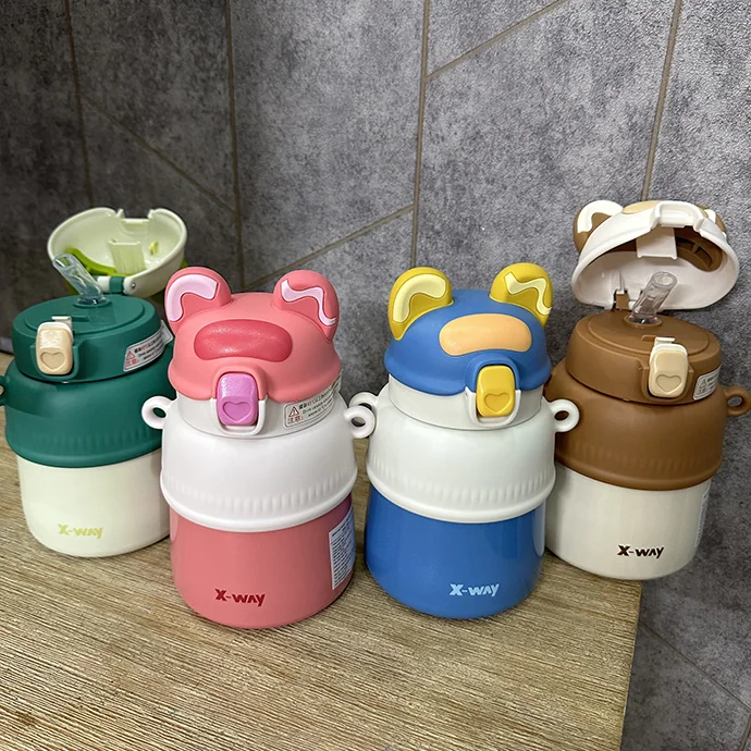 Bình Giữ Nhiệt Inox 304 Cho Bé Tai Gấu – Nhận In Logo Theo Yêu Cầu