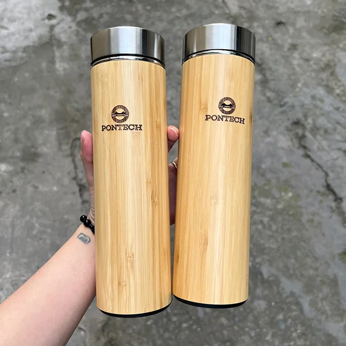 Bình Giữ Nhiệt Ống Tre Khắc Laser Logo – Thân Thiện Môi Trường