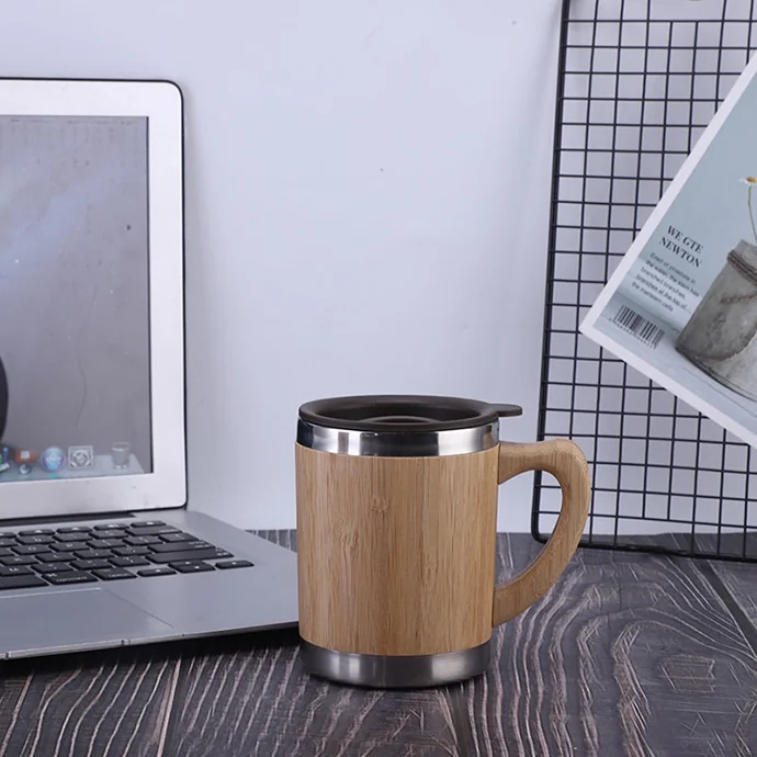 Cốc Giữ Nhiệt Inox 304 Vỏ Tre 400ml – Khắc Logo Theo Yêu Cầu