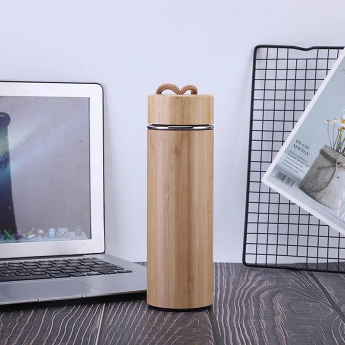 Bình Giữ Nhiệt Ống Tre Có Dây 450ml – Lõi Inox 304 Khắc Logo