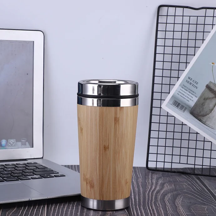 Ly Cà Phê Nắp Thép 450ml Vỏ Tre – Khắc Logo Theo Yêu Cầu