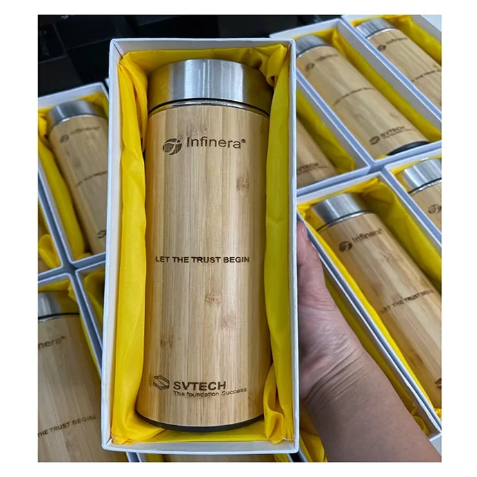 Bình Giữ Nhiệt Vỏ Tre In Logo – Bình Giữ Nhiệt Thân Tre Quà Tặng Doanh Nghiệp