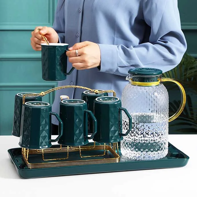 Bộ Bình Ly Sứ Cao Cấp Sang Trong - Set Bình Ly Thủy Tinh Uống Trà Cao Cấp