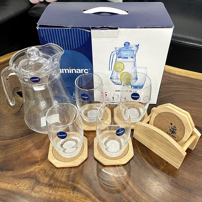 Bộ Bình Ly Thuỷ Tinh In Logo Theo Yêu Cầu – Bình 1.7L & 4 Ly