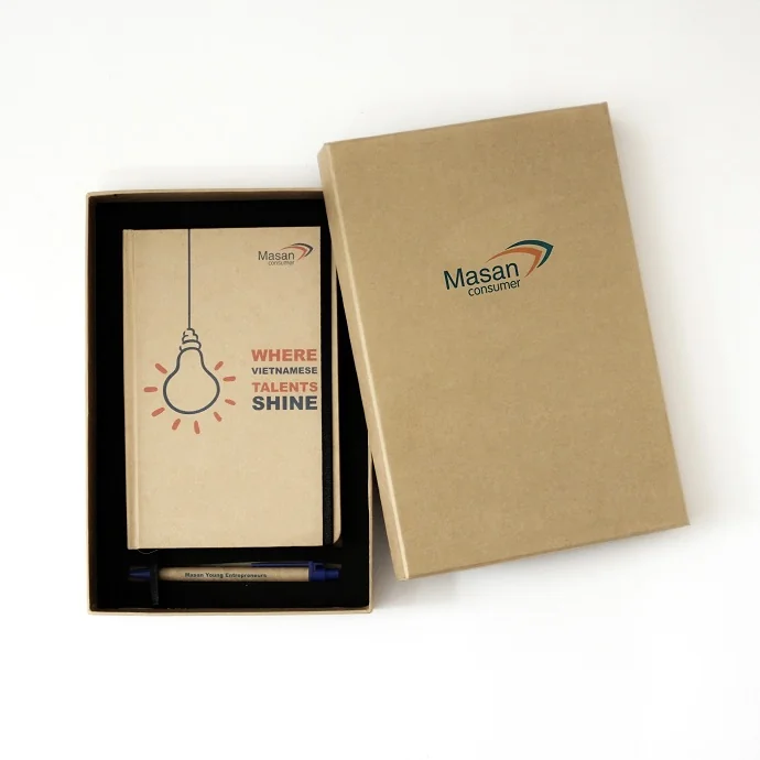 Set Quà Tặng Sổ Tay Masan Consumer Kèm Bút – Hộp Kraft Cao Cấp In Logo