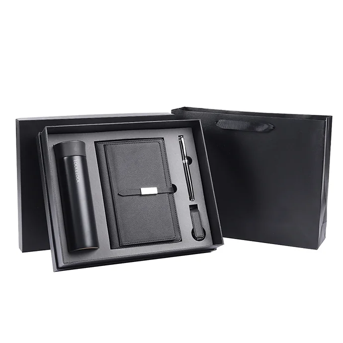 Bộ Quà Tặng Doanh Nghiệp Cao Cấp – Sổ Tay Bìa Da, Bình Giữ Nhiệt Lock&Lock, Bút Kim Loại & Móc Khoá In Logo