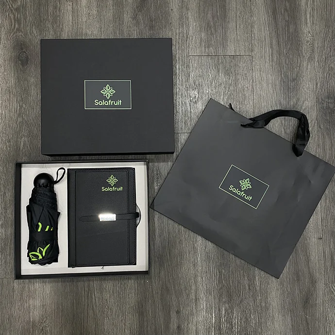 Bộ Quà Tặng Doanh Nghiệp Salafruit – Sổ Da & Ô Dù Cao Cấp