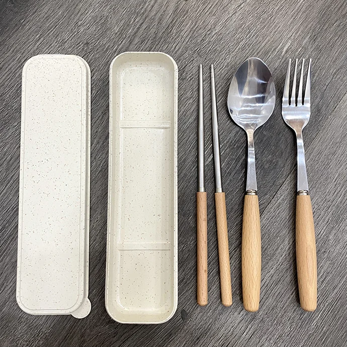 Bộ Đồ Ăn Cá Nhân Inox Kèm Hộp Lúa Mạch – In Logo Theo Yêu Cầu, Set Gọn Nhẹ Mang Đi