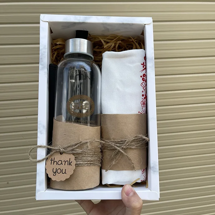 Bộ Quà Tặng Bình Thủy Tinh Kèm Túi Vải – Quà Tặng Đơn Giản, Sang Trọng