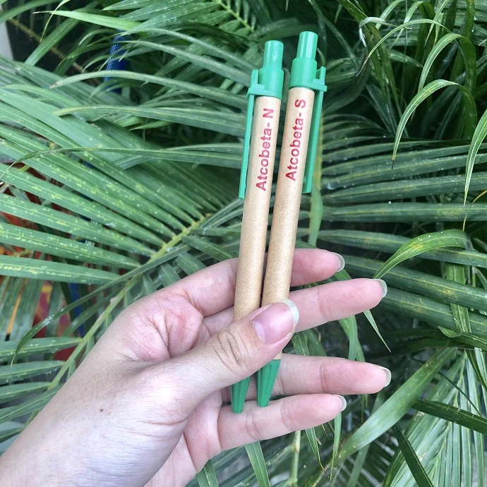 Bút Bi Giấy Kraft Tái Chế In Logo ATCOBETA - Quà Tặng Doanh Nghiệp Thân Thiện Với Môi Trường