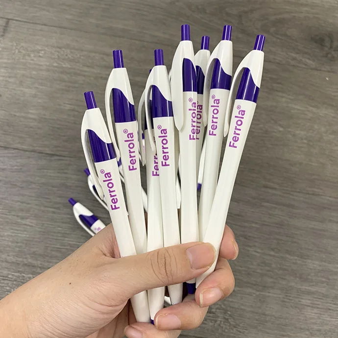 Bút Bi Nhựa Trắng Phối Tím FERROLA - Quà Tặng Quảng Bá Thương Hiệu