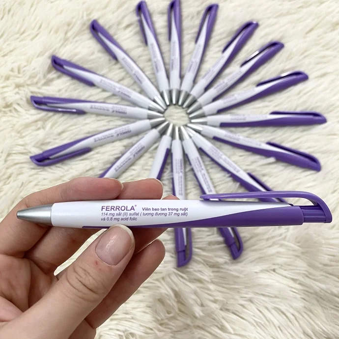 Bút Bi Nhựa Trắng Phối Tím FERROLA - Quà Tặng Quảng Bá Thương Hiệu