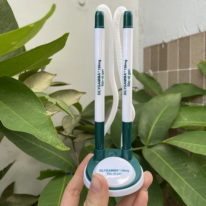 Bộ 2 Cây Bút Đế Cắm Để Bàn Cố Định Mực Xanh In Logo Theo Yêu Cầu - Quà Tặng Doanh Nghiệp