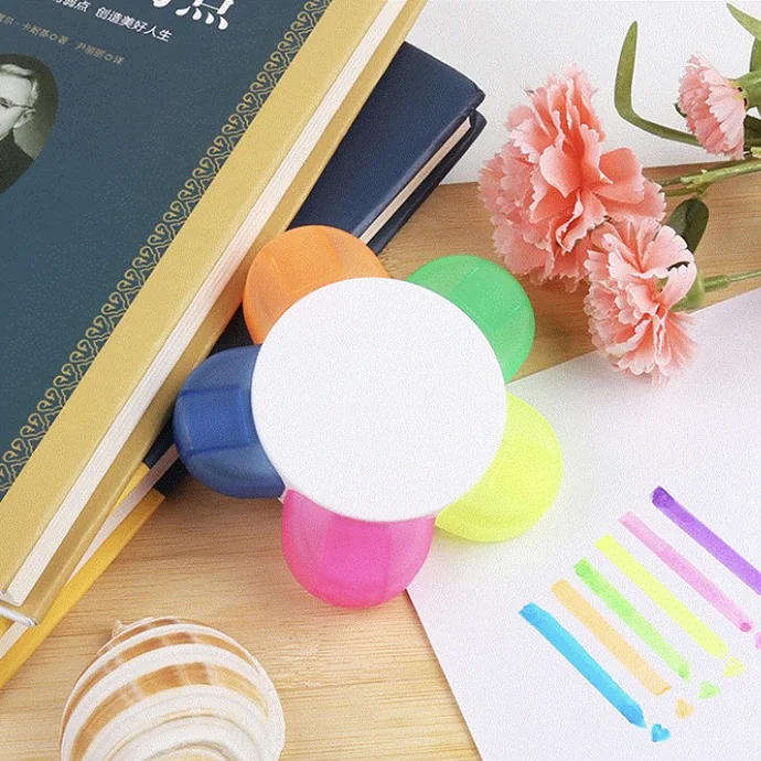 Bút Dạ Quang 5 Màu In Logo Theo Yêu Cầu – Thiết Kế Hình Hoa Độc Đáo