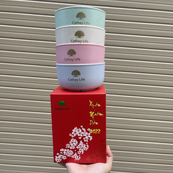 Bộ Quà Tặng 4 Chén Lúa Mạch In Logo – Quà Tặng Cao Cấp, Thân Thiện Môi Trường