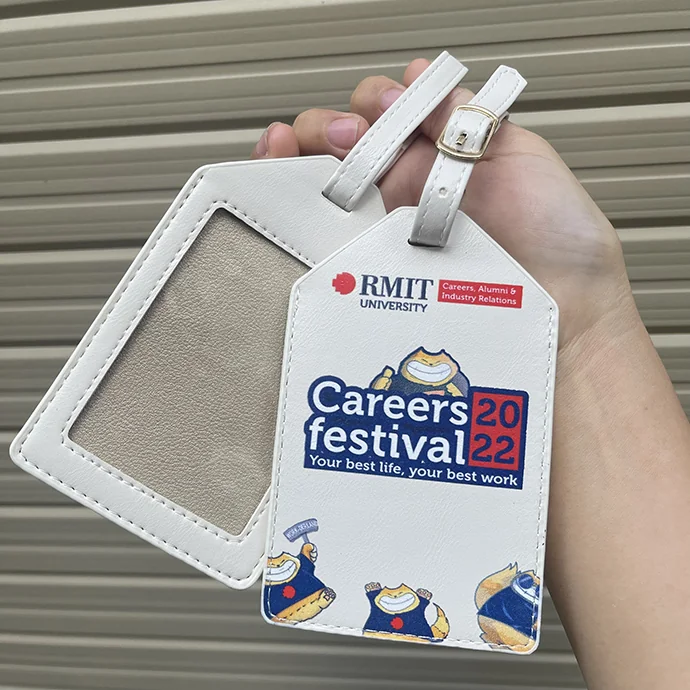 Thẻ Hành Lý Da PU Màu Trắng In Logo - Quà Tặng Doanh Nghiệp Cao Cấp