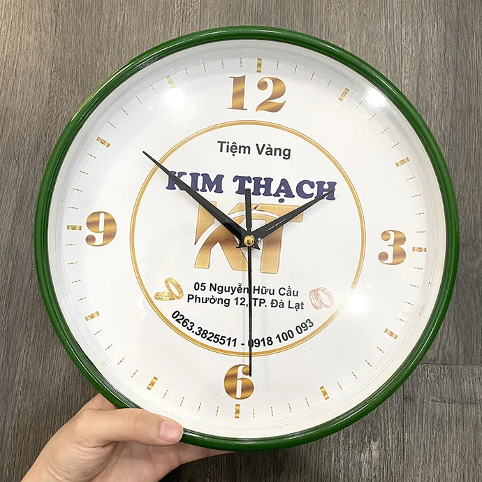 Đồng Hồ Treo Tường Tròn Viền Xanh In Logo Theo Yêu Cầu – Thiết Kế Doanh Nghiệp, Size 30/32/35cm