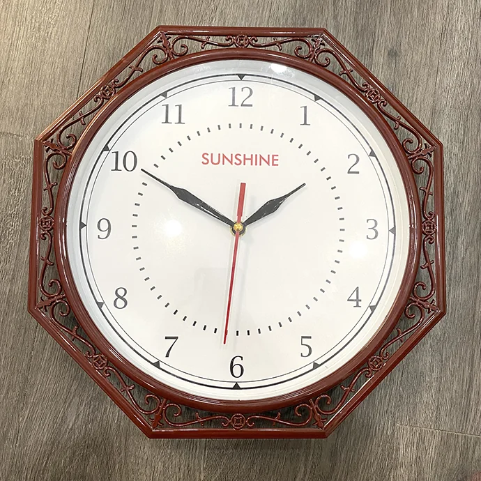 Đồng Hồ Nhựa Giả Gỗ In Logo Sunshine - Đồng Hồ Treo Tường Giá Rẻ