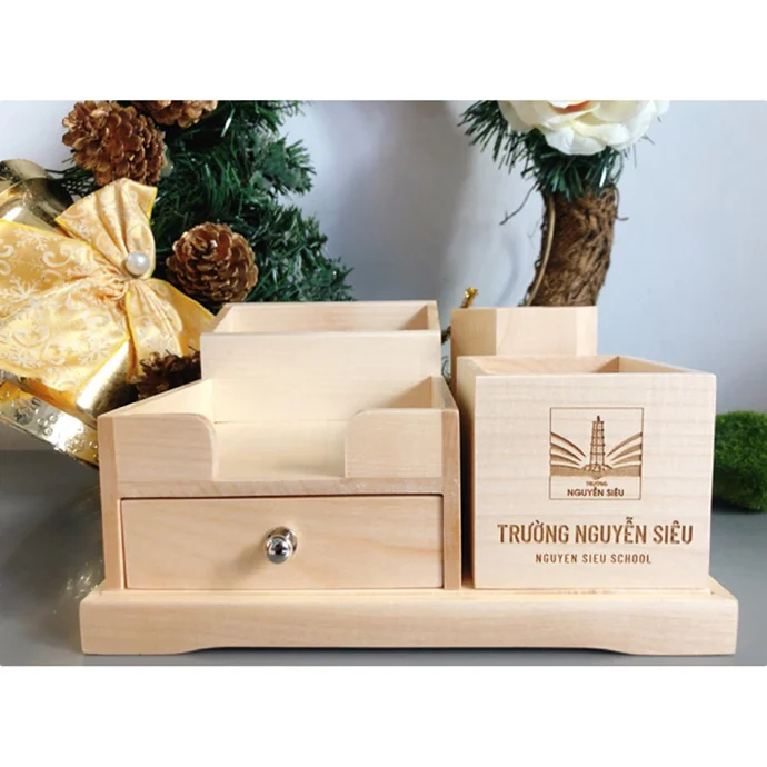 Hộp Lọ Cắm Bút Gỗ Nhiều Ngăn Để Bàn – Phụ Kiện Văn Phòng Chuyên Dụng