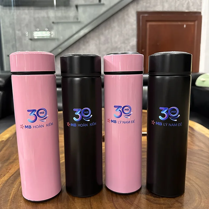 Bình Giữ Nhiệt Nắp Vặn Tròn In Logo Theo Yêu Cầu