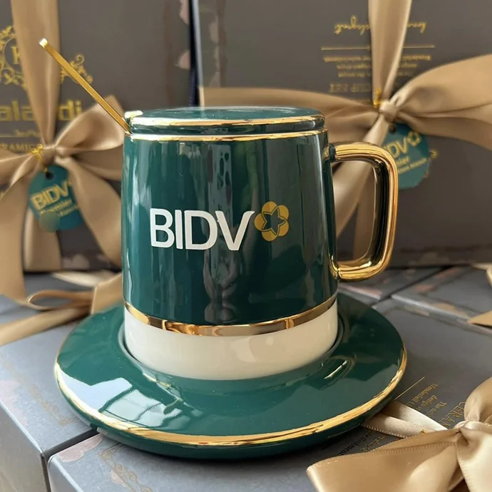 BỘ TÁCH CÀ PHÊ GỐM SỨ 350ML KÈM DĨA & MUỖNG IN LOGO THEO YÊU CẦU