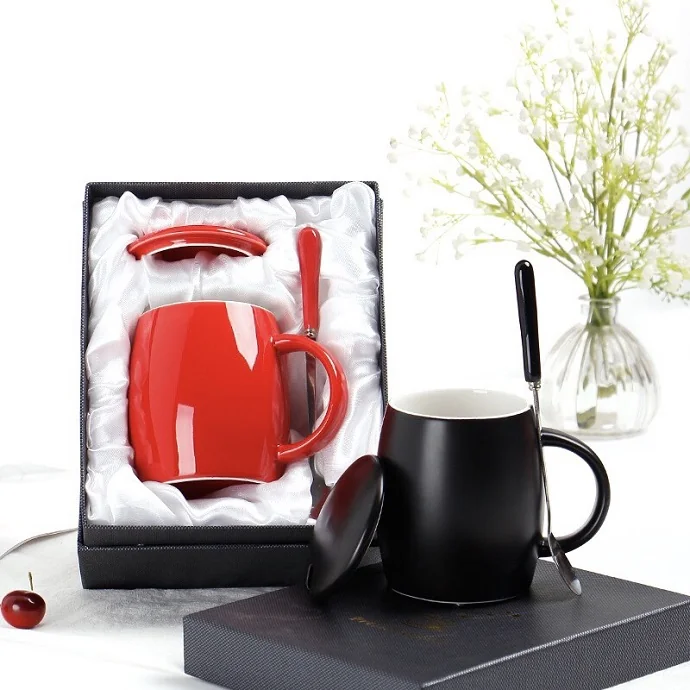 Bộ Ly Sứ Quà Tặng Cao Cấp Kèm Nắp & Muỗng – Hộp Quà Sang Trọng