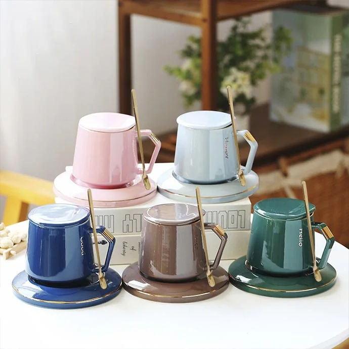 Bộ Tách Cà Phê Sứ Cao Cấp Kèm Dĩa & Thìa In Logo Theo Yêu Cầu