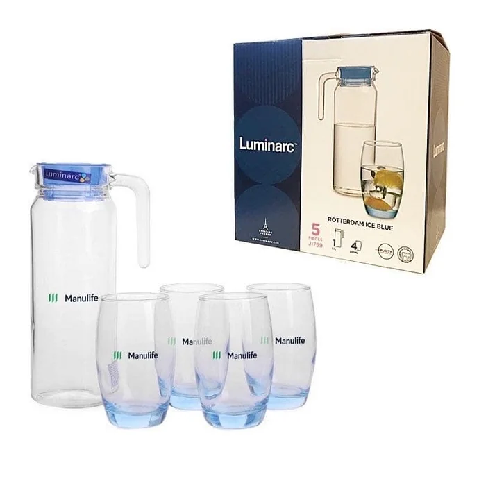 Bộ Ly Thủy Tinh Luminarc 5 Món In Logo Manulife - Quà Tặng Cao Cấp, In Logo Doanh Nghiệp