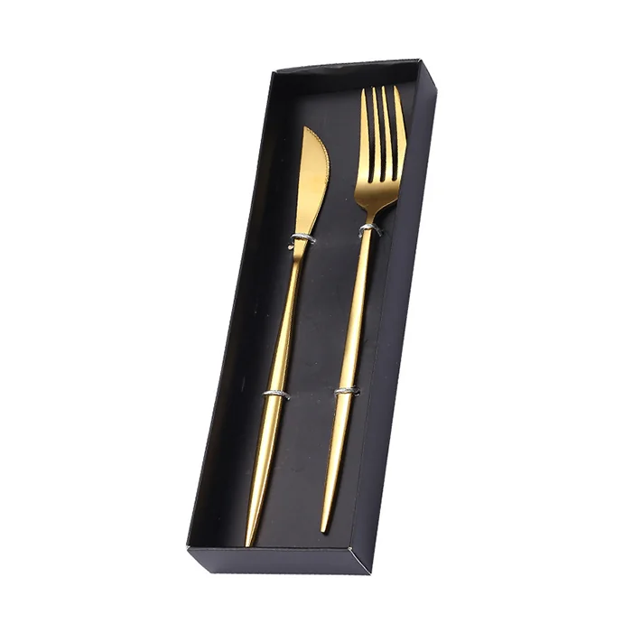 Bộ Dao Nĩa 2 Món Mạ Vàng Cao Cấp – Hộp Quà Tối Giản
