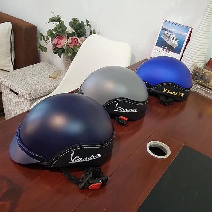 Mũ Bảo Hiểm Nửa Đầu Trơn Phối Viền Da Cao Cấp – Quà Tặng Doanh Nghiệp