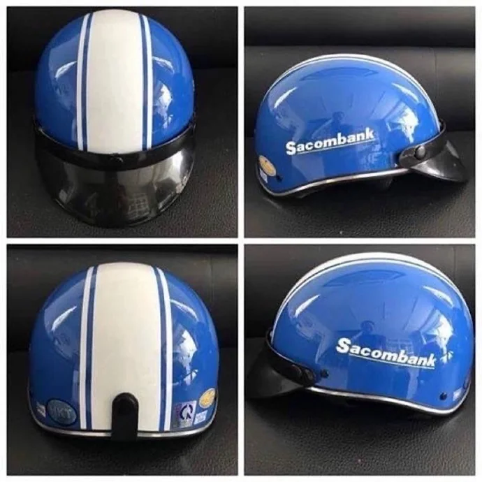 Mũ Bảo Hiểm Nửa Đầu Xanh Sọc Trắng Có Kính – Kiểu Dáng Doanh Nghiệp