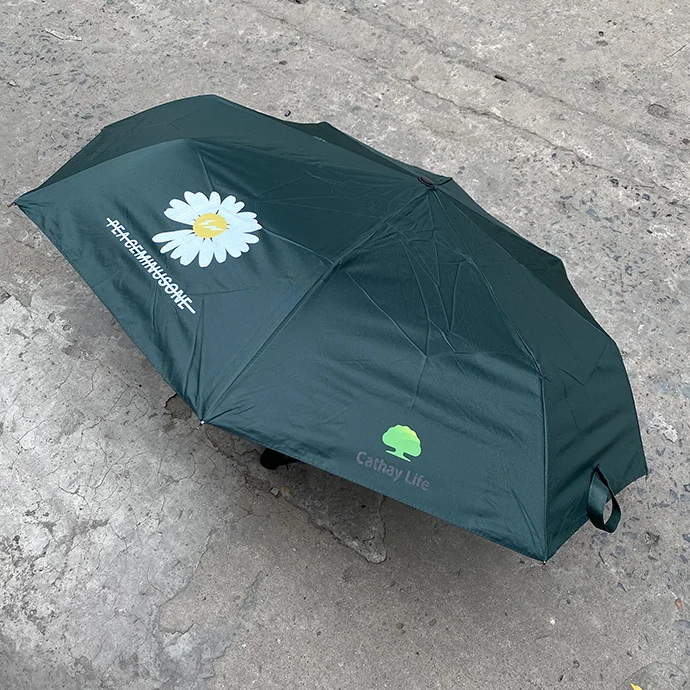 Ô Dù Gấp Gọn Màu Xanh Đậm In Hoa Cúc – Dù Quảng Cáo Sang Trọng