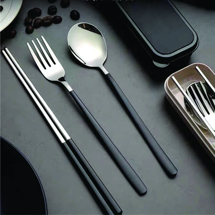 Bộ Dụng Cụ Ăn Inox 304 Màu Đen – Đũa Muỗng Nĩa Cao Cấp Mang Đi Làm