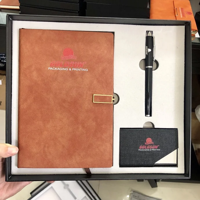 Bộ Quà Tặng Sổ Da Goldsun – Sổ + Bút + Hộp Namecard Cao Cấp