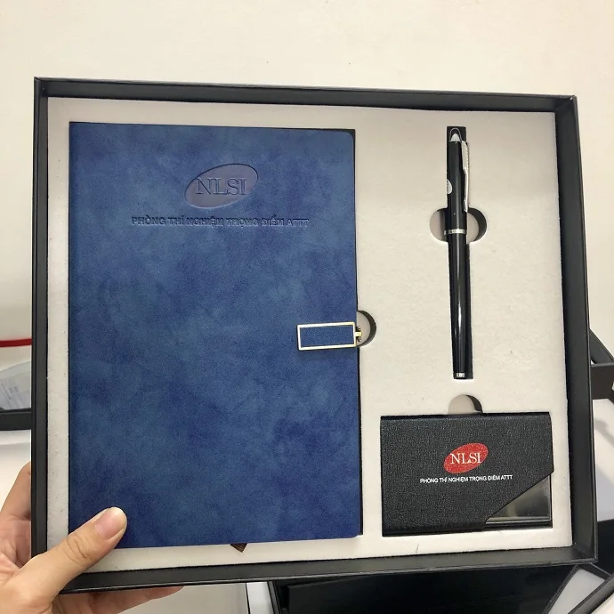 Bộ Quà Tặng Sổ Bìa Da Xanh – Sổ Da Cao Cấp Kèm Bút & Hộp Namecard