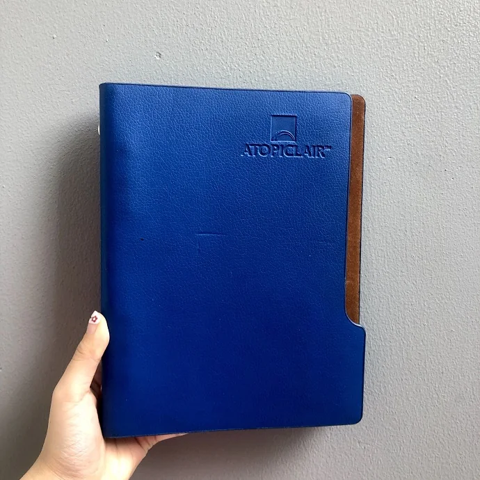 Sổ Tay Bìa Da Xanh Dương Phối Nâu – Thiết Kế Cắt Cạnh Hiện Đại