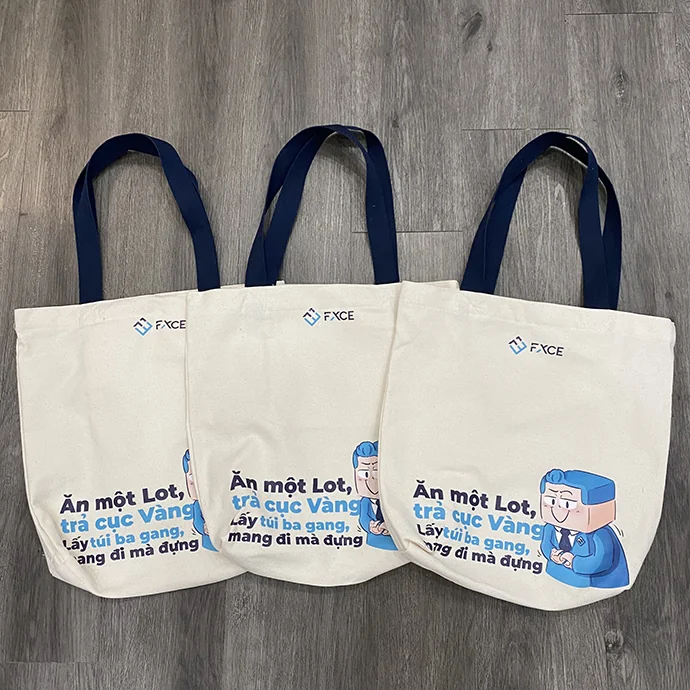 TÚI VẢI CANVAS BỐ HÀN QUAI DÂY ĐAI IN LOGO THEO YÊU CẦU – TÚI CANVAS TRẮNG KEM CÓ LÓT