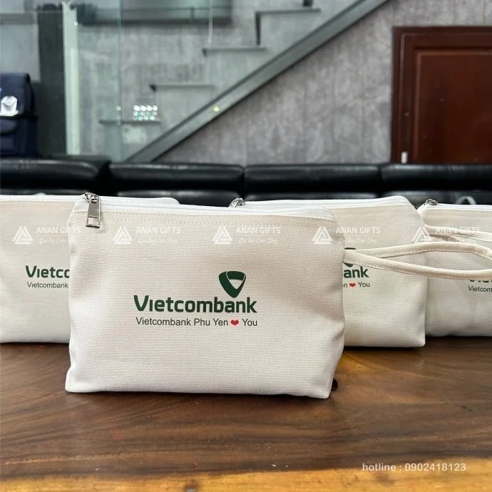 Túi Canvas Mini In Logo Vietcombank - Túi Đựng Đồ Cá Nhân In Logo Theo Yêu Cầu