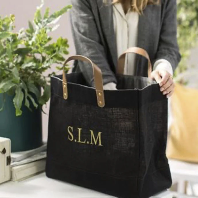 Túi Vải Canvas Màu Đen Quai Da In Ấn Thiết Kế Theo Yêu Cầu
