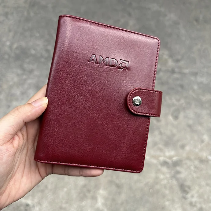 Ví Da Đựng Hộ Chiếu Màu Đỏ Đô Logo AMD – Passport Cover Cao Cấp
